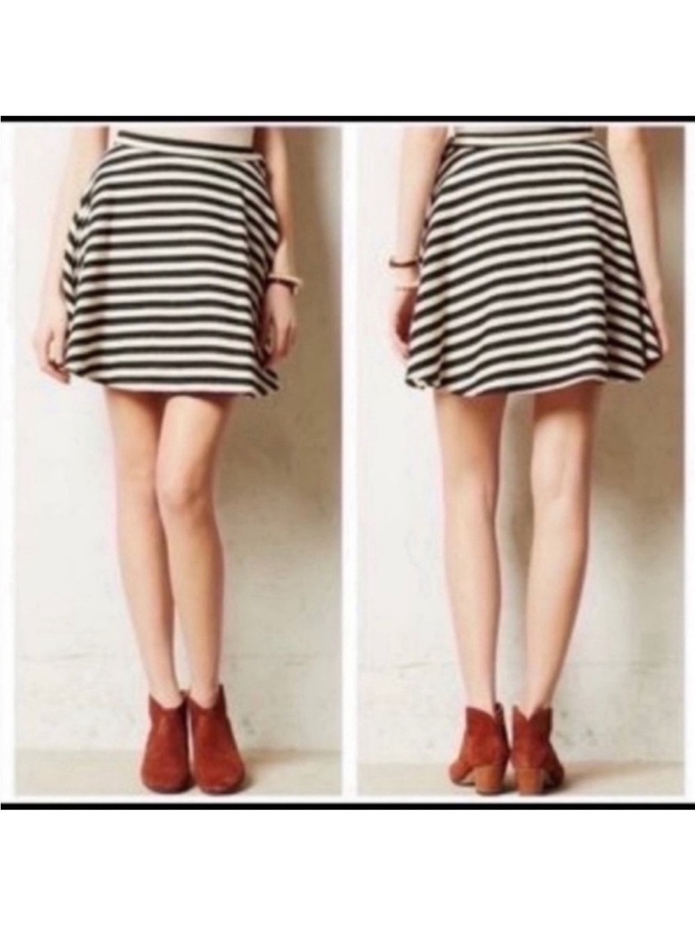 Anthropologie Black & White Striped A-Line Mini Skirt
